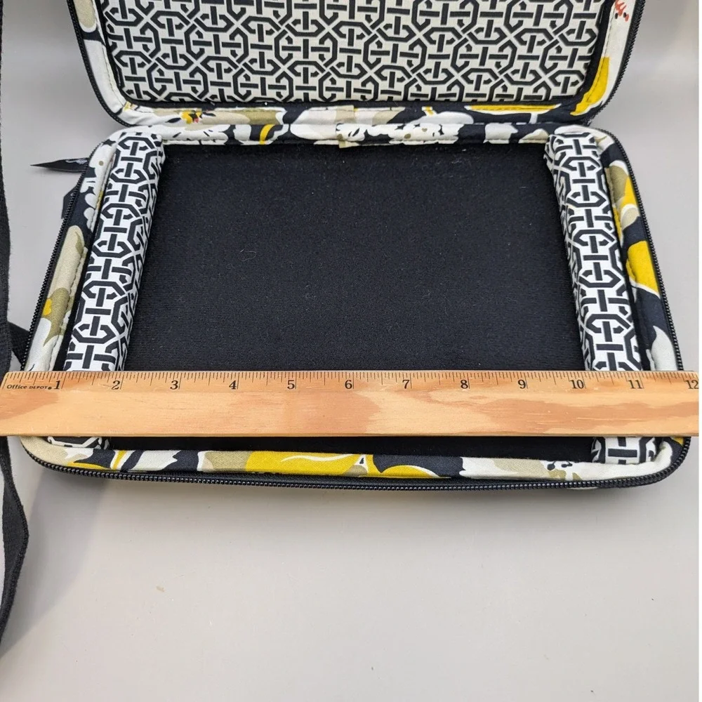 Vera Bradley Baroque Hard Shell Laptop Tablet Case Crossbody Black Yellow 12x8
